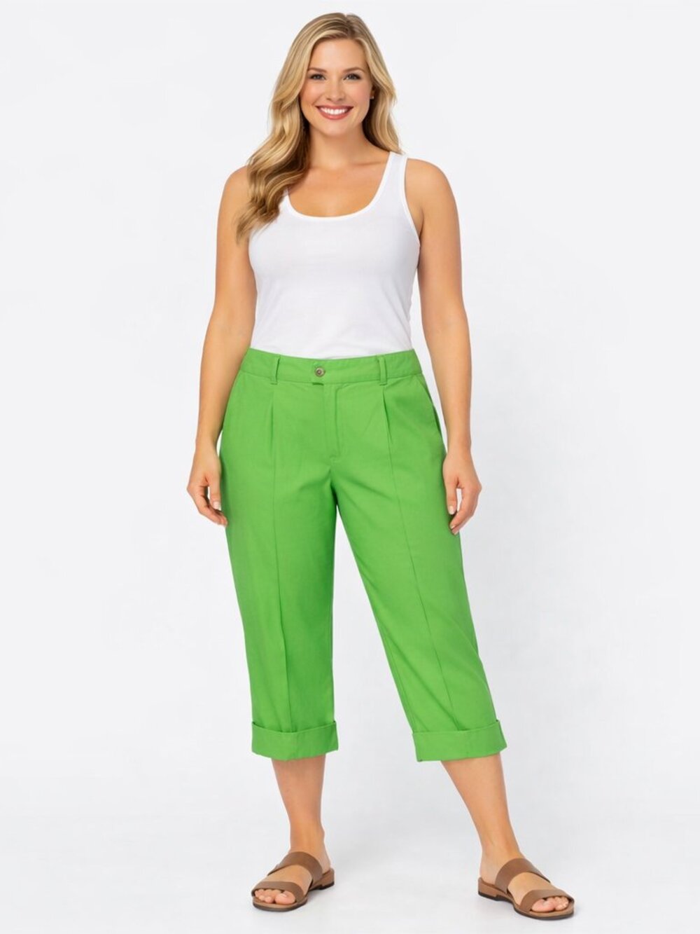 Mountain Lake Lime Green Cruise Capri Pants 100% Cotton Comfort Size 10 Coastal